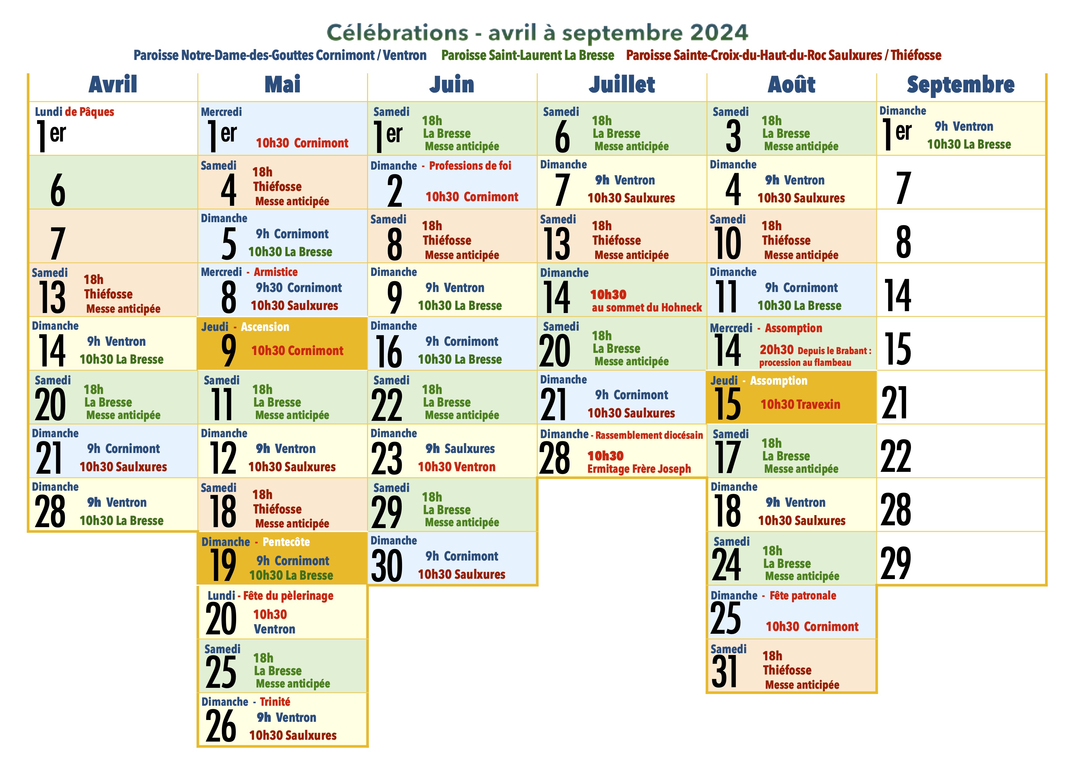 calendrier semestriel mai-septembre 2024