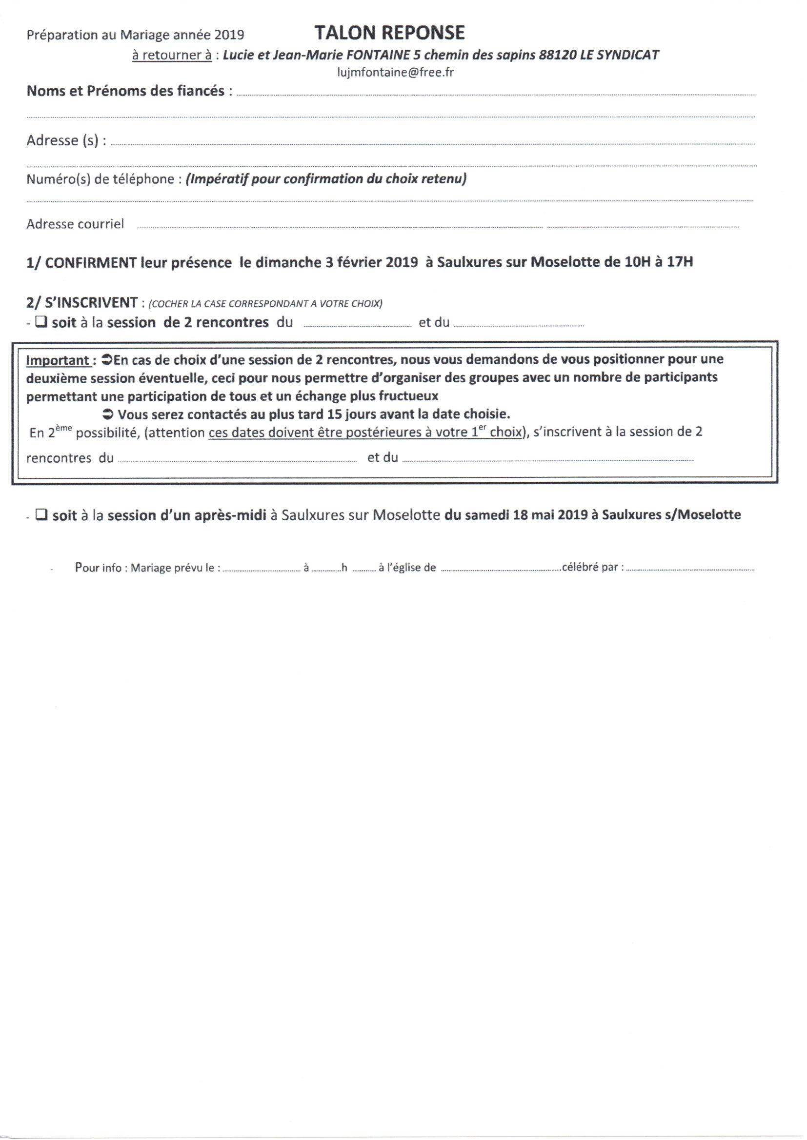 talon réponse mariés
